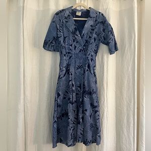 Vintage 80s Byer Too Tropical Blue Dress M